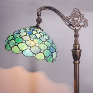 ZJART Tiffany Floor Lamp Stained Glass Lamp 18X12X67 Inch Angle Adjustable Arched Gooseneck Antique Reading Light (Sea Blue Pearl)