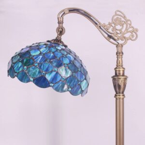 ZJART Tiffany Floor Lamp Stained Glass Lamp 18X12X67 Inch Angle Adjustable Arched Gooseneck Antique Reading Light (Sea Blue Pearl)