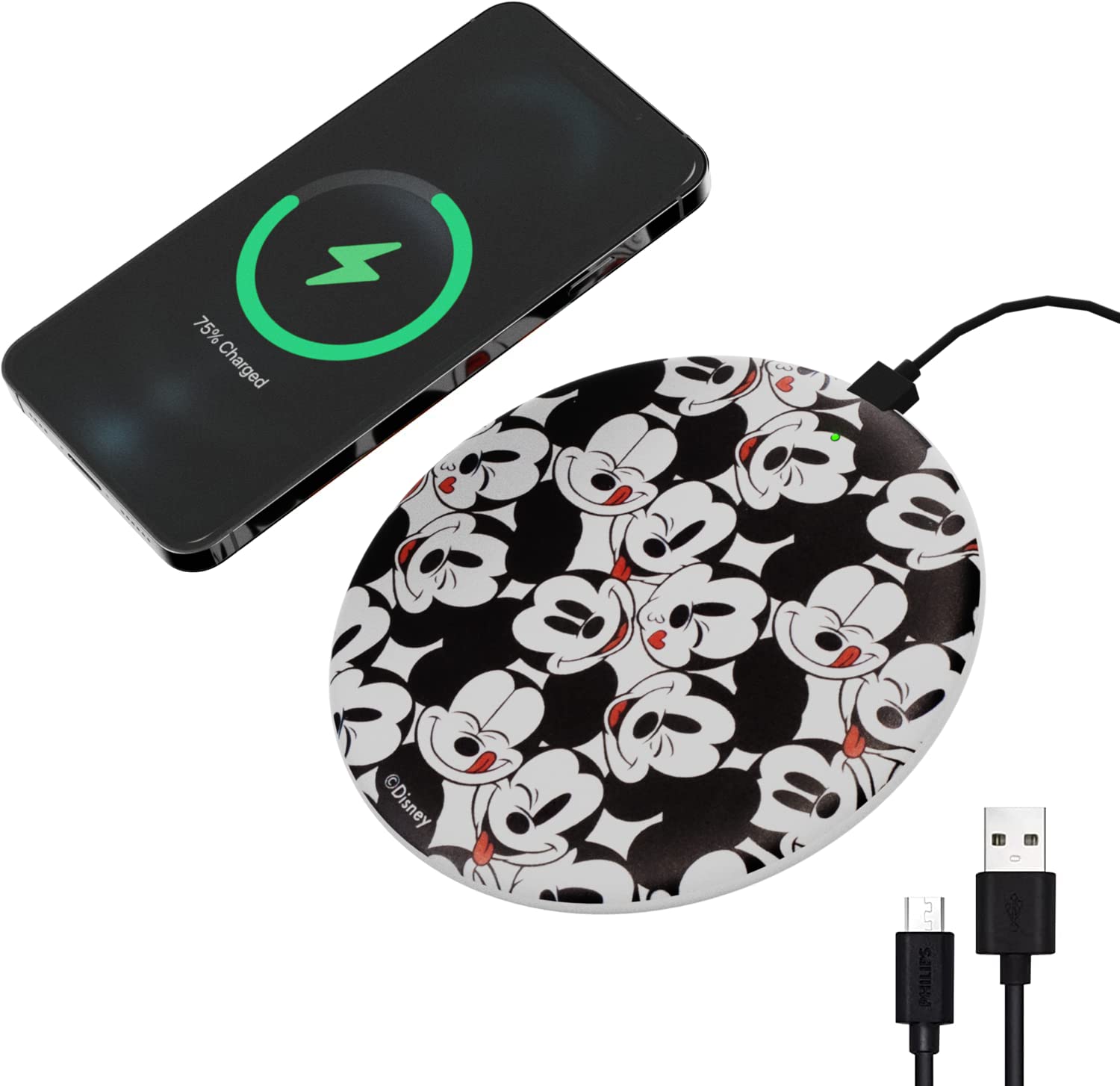 Disney Mickey Mouse Wireless Charging Pad- Wireless Charging Station Universally Compatible with All Qi Enabled Devices- Mickey Mouse Gifts for Adults and Fans of All Ages