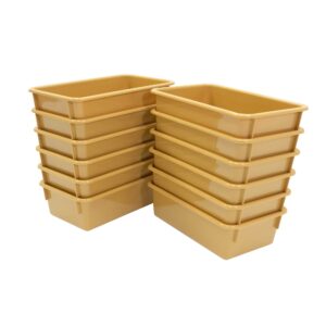 angeles value line cubby storage trays, set-12 tan, ang7052t12, nursery or classroom décor, preschool or daycare plastic bins for kids shelving units