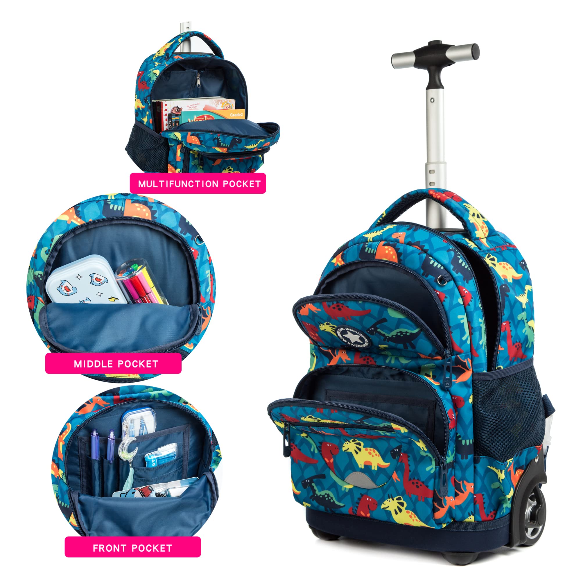 MOHCO Rolling Backpack 16 inch Kids Wheeled School Backpack Set for Boys and Girls