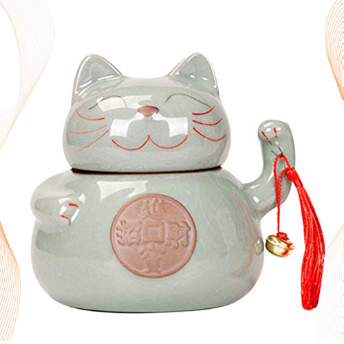 FOMIYES Ceramic Tea Jar Storage Jars Maneki Shaped Porcelain Tea Tin Tea Canister Storage Can with Lids Jewlry Dish Tray Lucky Cat Figurine for Cosmetic Makeup Spice Loose Tea