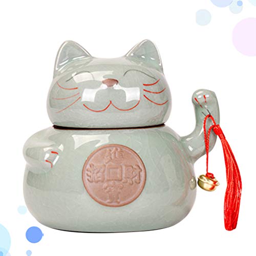 FOMIYES Ceramic Tea Jar Storage Jars Maneki Shaped Porcelain Tea Tin Tea Canister Storage Can with Lids Jewlry Dish Tray Lucky Cat Figurine for Cosmetic Makeup Spice Loose Tea