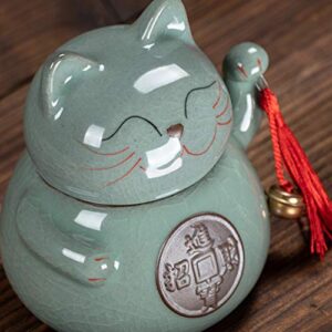 FOMIYES Ceramic Tea Jar Storage Jars Maneki Shaped Porcelain Tea Tin Tea Canister Storage Can with Lids Jewlry Dish Tray Lucky Cat Figurine for Cosmetic Makeup Spice Loose Tea