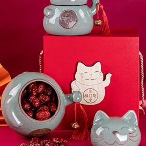 FOMIYES Ceramic Tea Jar Storage Jars Maneki Shaped Porcelain Tea Tin Tea Canister Storage Can with Lids Jewlry Dish Tray Lucky Cat Figurine for Cosmetic Makeup Spice Loose Tea