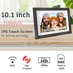 Frameo 10.1 inch Digital Picture Frame WiFi 32GB Smart Digital Photo Frame Wood IPS HD 1280 * 800 1080P Touch Screen Auto-Rotate Easy Setup to use Free Share Photos and Videos app Anywhere from MQQC