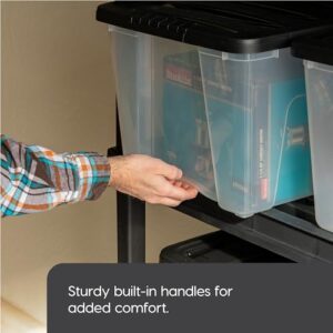 IRIS USA 12 Quart Stackable Plastic Storage Bins with Lids and Latching Buckles, 4 Pack - Clear/Black, Containers with Lids and Latches, Durable Nestable Closet, Garage, Totes, Tubs Boxes Organizing