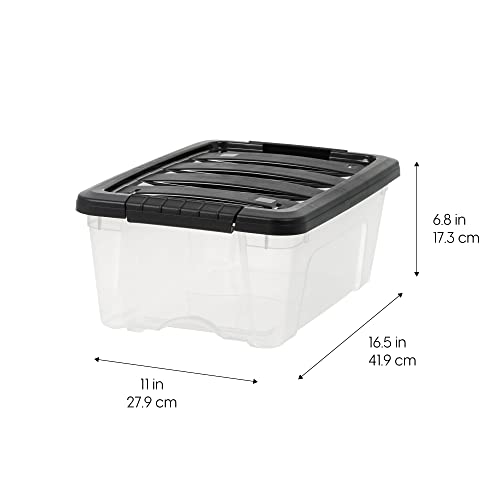 IRIS USA 12 Quart Stackable Plastic Storage Bins with Lids and Latching Buckles, 4 Pack - Clear/Black, Containers with Lids and Latches, Durable Nestable Closet, Garage, Totes, Tubs Boxes Organizing