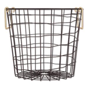 dii metal wire mesh stackable utility storage bin, small round, 12x12x10, black/gold