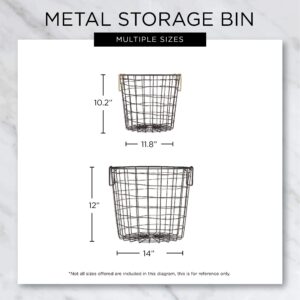 DII Metal Wire Mesh Stackable Utility Storage Bin, Small Round, 12x12x10, Black/Gold