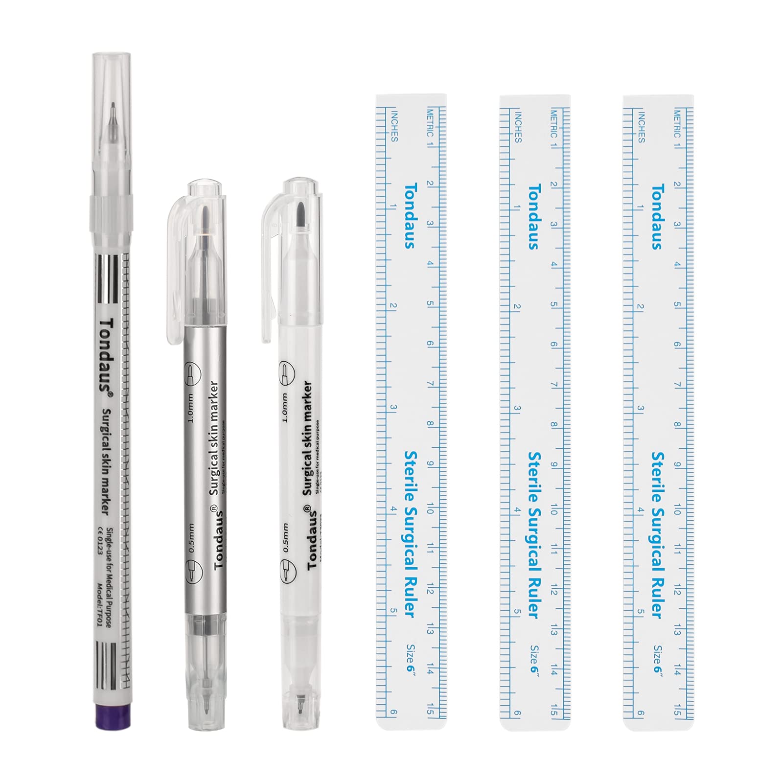 JimKing Surgical Skin Marker Pen, Professional Sterile Stencil Marker Pen with Paper Ruler for Microblading, Waterproof Disposable Marker for Skin, Eyebrow, 0.5mm+0.1mm Head