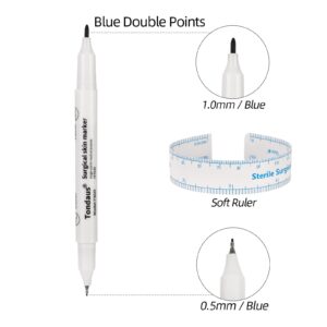 JimKing Surgical Skin Marker Pen, Professional Sterile Stencil Marker Pen with Paper Ruler for Microblading, Waterproof Disposable Marker for Skin, Eyebrow, 0.5mm+0.1mm Head