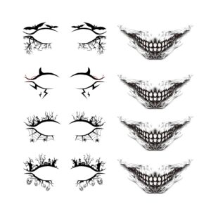 4 pairs halloween eye shadow stickers and skeleton mouth temporary tattoo, spider web skull bat eyeliner decals ghost teeth face makeup stickers for women girls