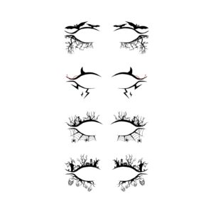 4 Pairs Halloween Eye Shadow Stickers and Skeleton Mouth Temporary Tattoo, Spider Web Skull Bat Eyeliner Decals Ghost Teeth Face Makeup Stickers for Women Girls