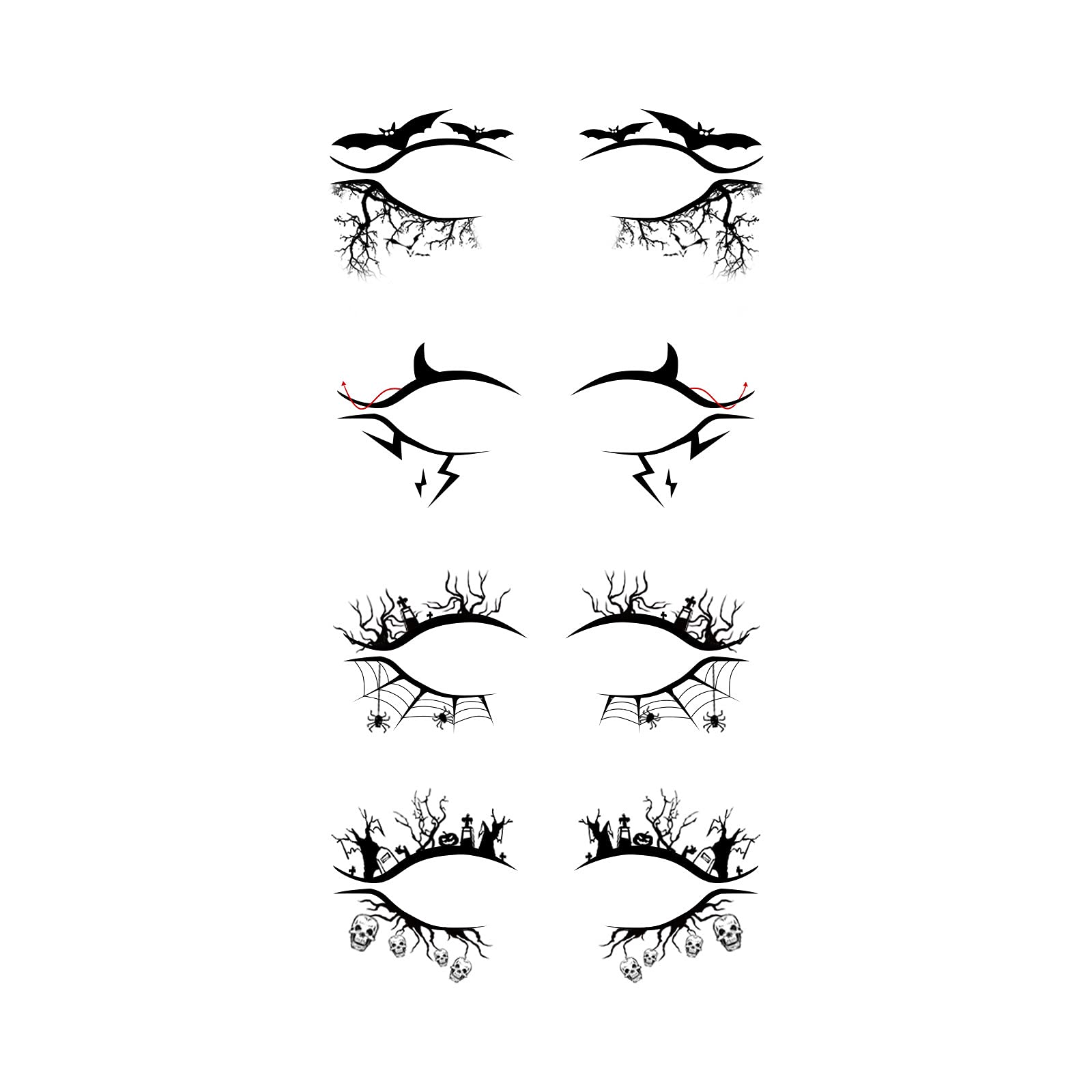 4 Pairs Halloween Eye Shadow Stickers and Skeleton Mouth Temporary Tattoo, Spider Web Skull Bat Eyeliner Decals Ghost Teeth Face Makeup Stickers for Women Girls