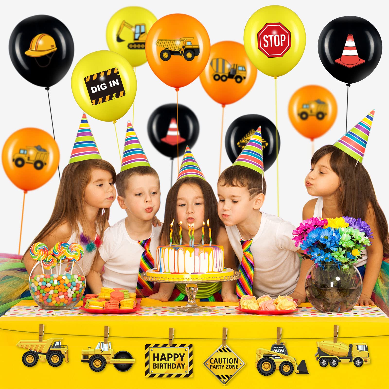 45 Pieces Construction Balloons, 12 Inch Construction Birthday Party Decorations for Children Shower Dump Truck Birthday Party Construction Zone Theme Party Traffic Zone Birthday Party Supplies