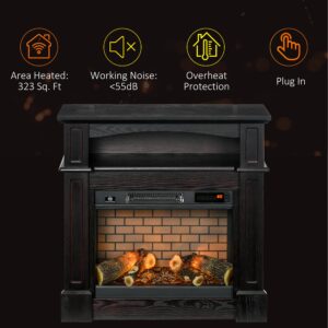 HOMCOM 32" Electric Fireplace with Mantel, Freestanding Heater with LED Log Flame, Shelf and Remote Control, 1400W, Brown