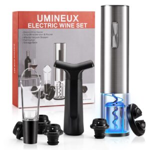 electric wine bottle opener set with foil cutter vacuum stopper wine aerator pourer and manual vacuum pump, 5 in 1 automatic wine opener gift set for wine lover