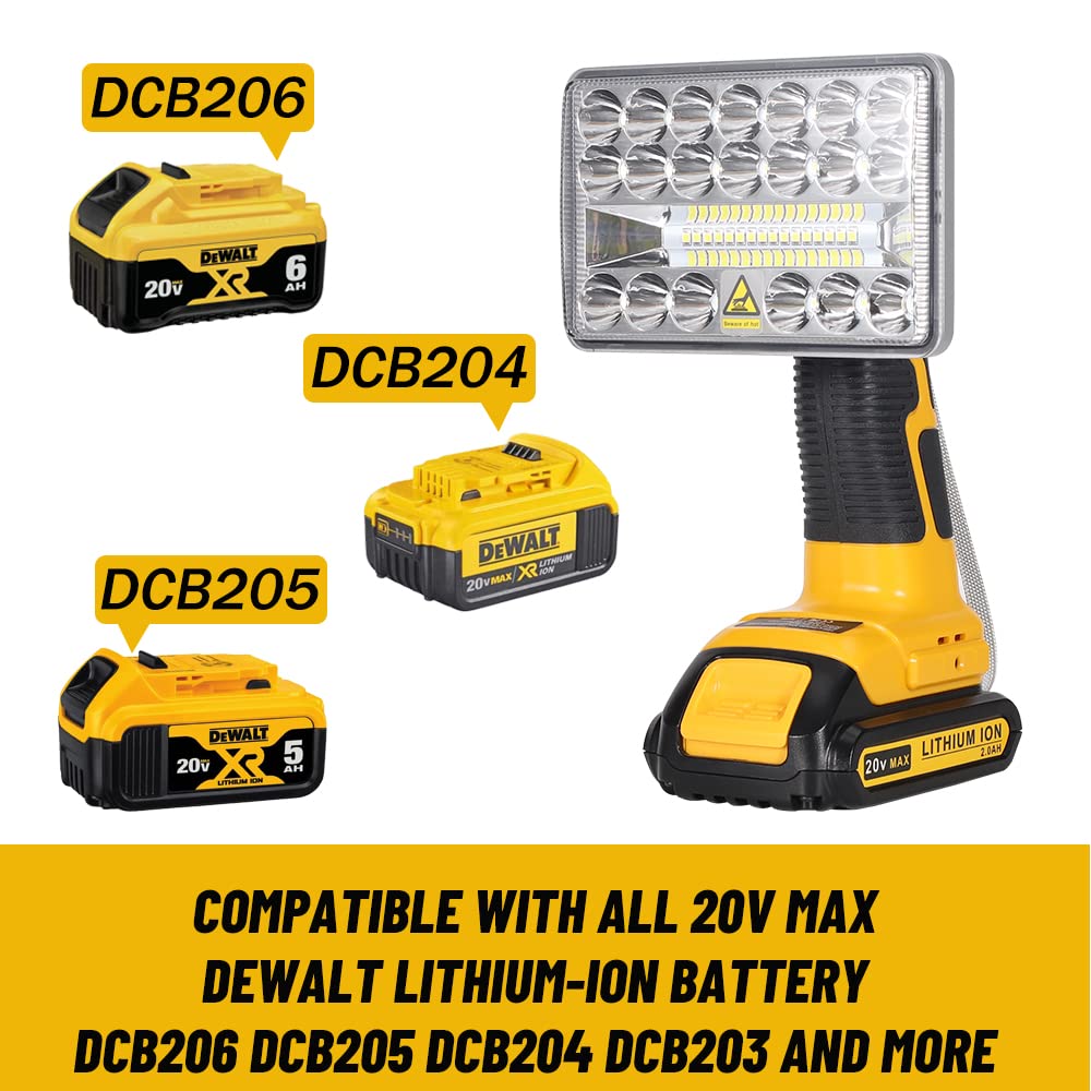 Hipoke 18W Dewalt Light Powered by Dewalt 20V Max Lithium-ion Batteries, 2000LM Flashlight Spotlight with USB Port, LED Work Light 110 Degree Pivoting Head Zinc Alloy…