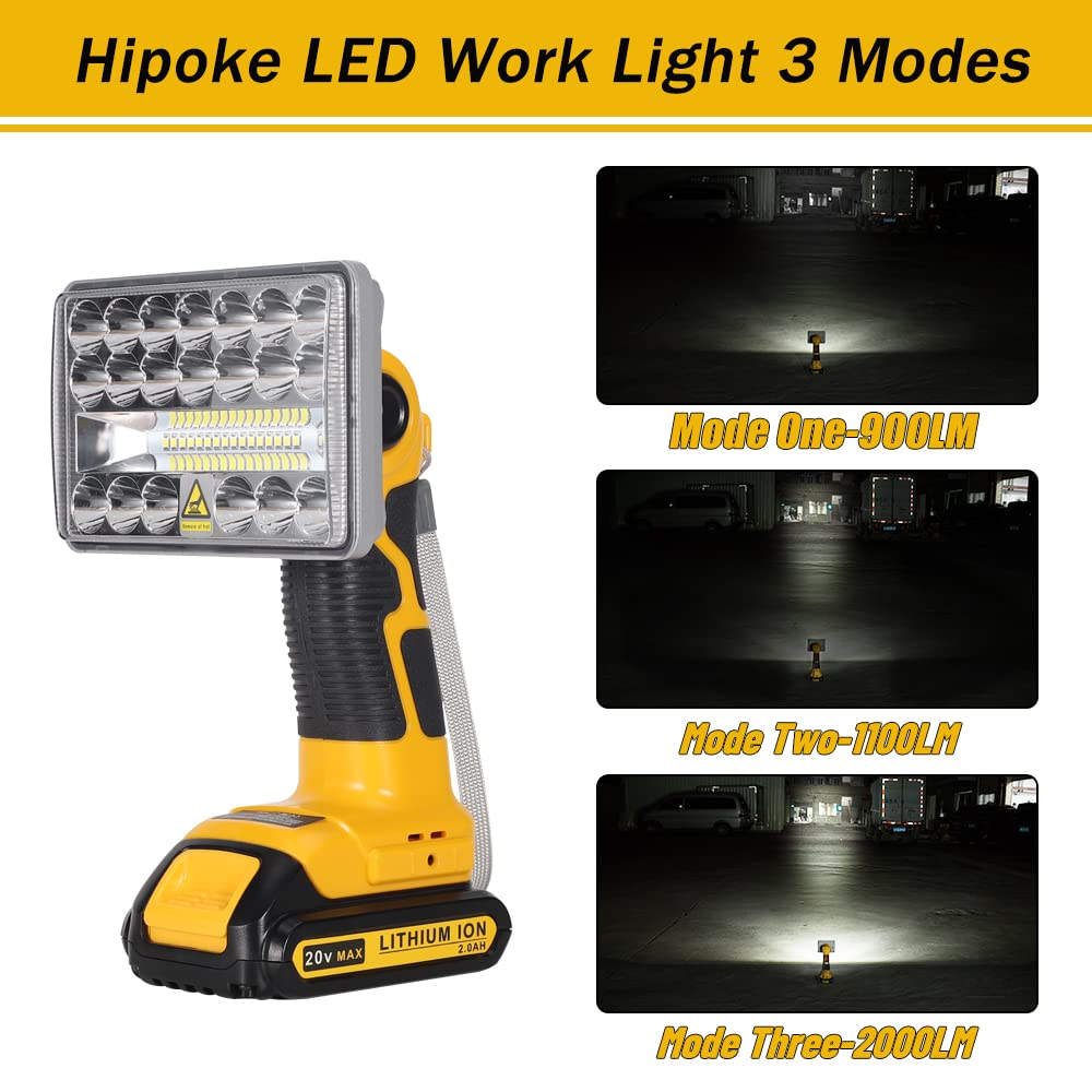 Hipoke 18W Dewalt Light Powered by Dewalt 20V Max Lithium-ion Batteries, 2000LM Flashlight Spotlight with USB Port, LED Work Light 110 Degree Pivoting Head Zinc Alloy…