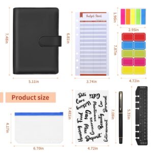 Money Organizer for Cash ,A6 Budget Binder With Zipper Envelopes for Budgeting PU Leather Notebook Binder with 12 PCS Expense Budget Sheets Complete Money Planner Organizer Set.