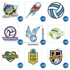 144 Pcs Volleyball Temporary Tattoos for Team Volleyball Team Gift Sports Waterproof Body Stickers Volleyball Tattoos for Fans Team Party Supplies, 9 Styles