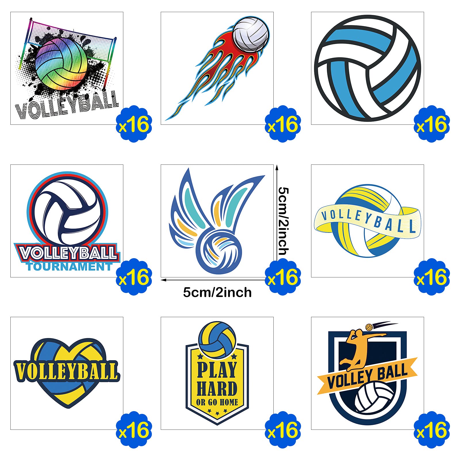 144 Pcs Volleyball Temporary Tattoos for Team Volleyball Team Gift Sports Waterproof Body Stickers Volleyball Tattoos for Fans Team Party Supplies, 9 Styles