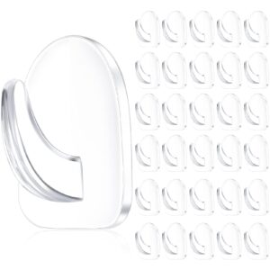 queekay 30 pieces clear adhesive wall hooks for hanging, transparent reusable seamless hooks small acrylic sticky hangers with non marking sticker for kitchen bathroom bedroom office