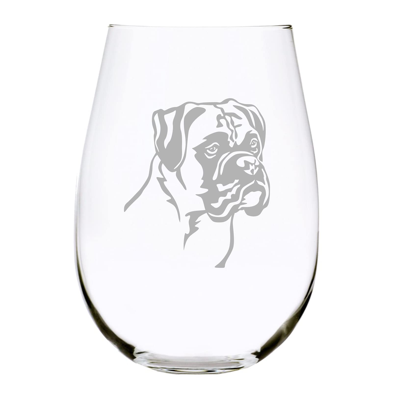 Boxer themed dog stemless wine glass, 17 oz.