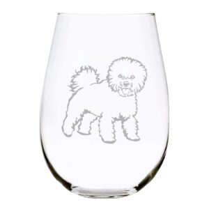 frise bichon (f2) themed, dog stemless wine glass, 17 oz.