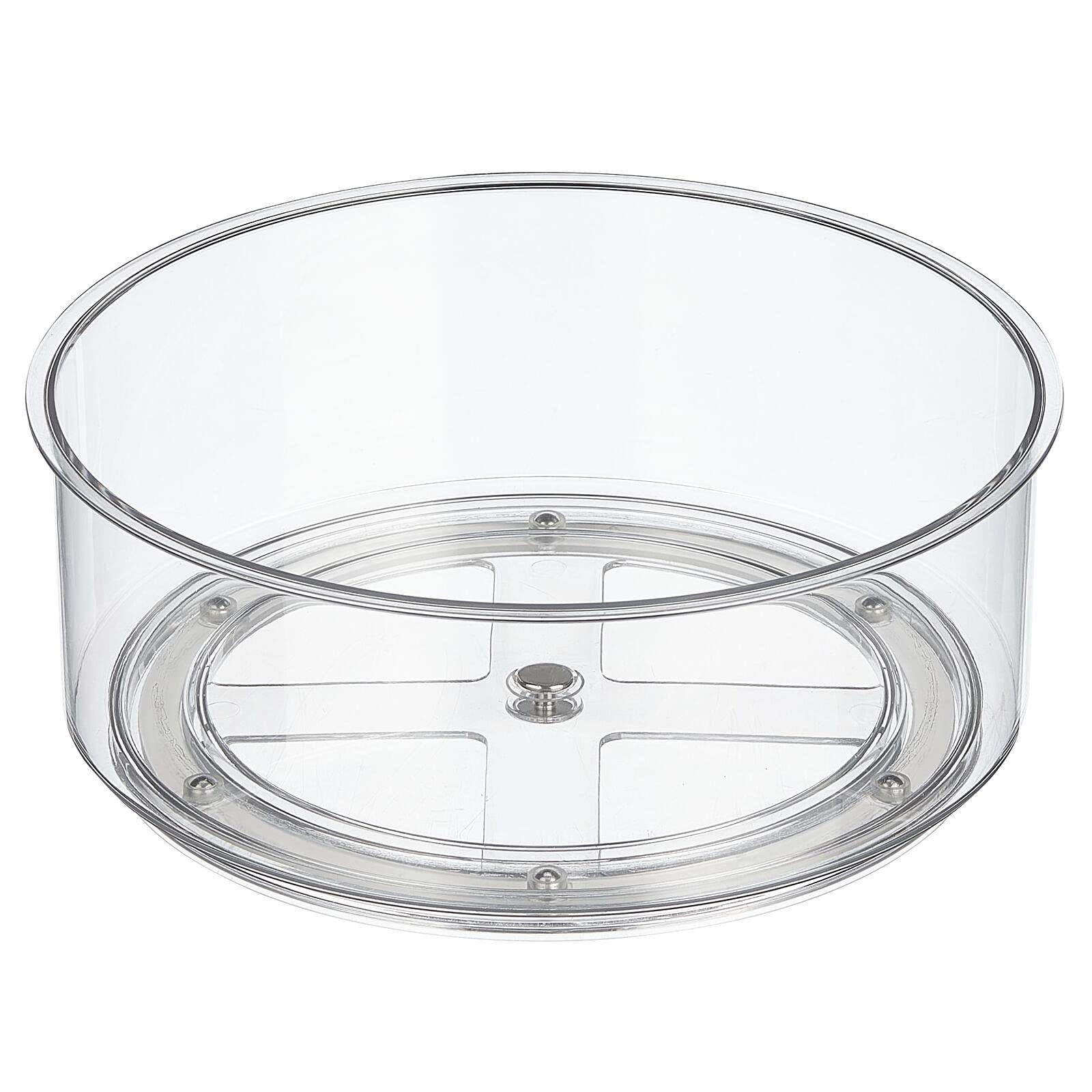 mDesign 9" Plastic Lazy Susan Spinner for Kitchen Cabinet, Cupboard, Fridge, or Drawer Organizing - Rotating Circle Spice Organizer Turntable for Food, Condiment, Medicine - Lumiere Collection - Clear