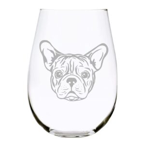 french bulldog (f1) themed, dog stemless wine glass, 17 oz.