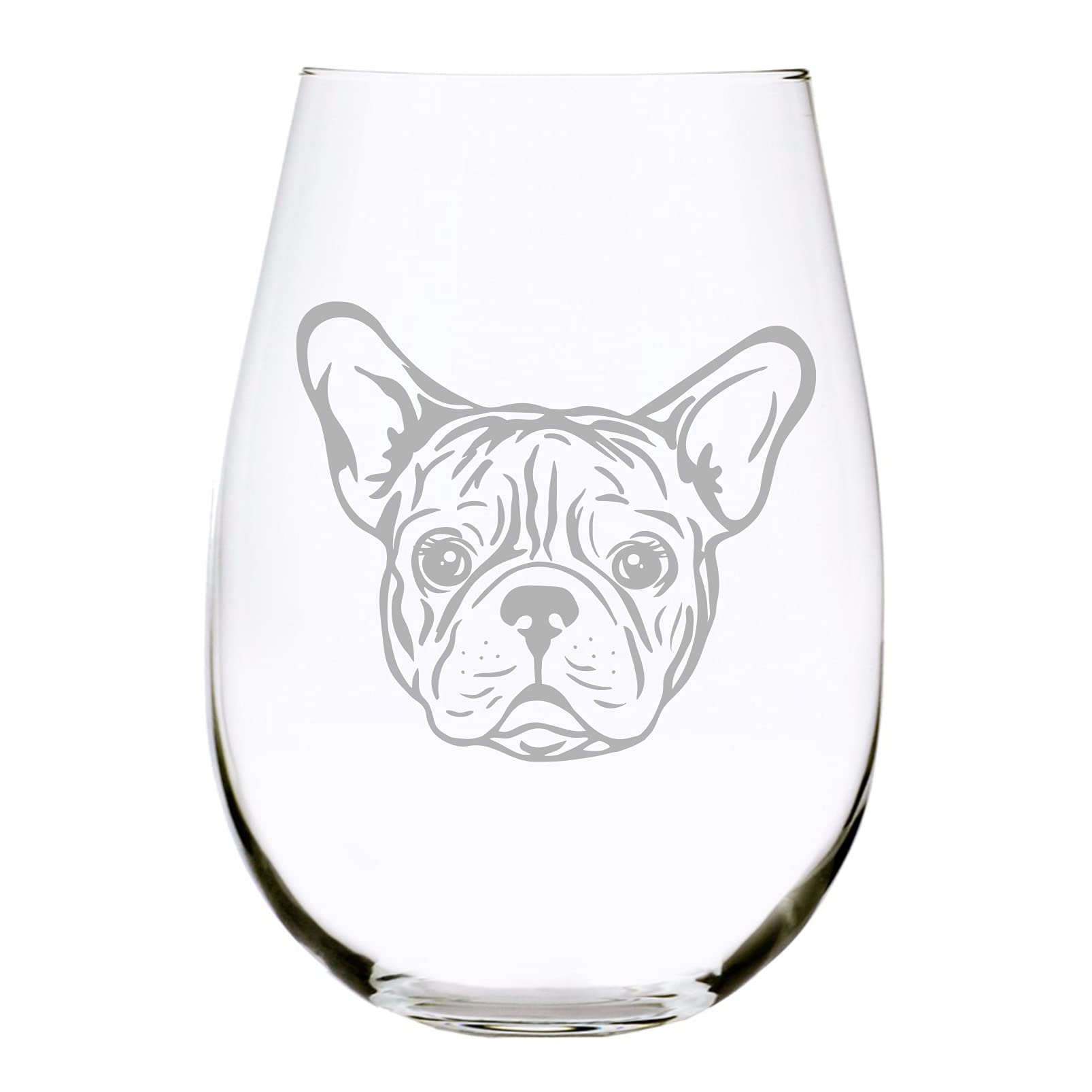 French Bulldog (F1) themed, dog stemless wine glass, 17 oz.