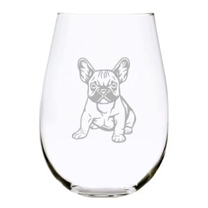 french bulldog (f2) themed, dog stemless wine glass, 17 oz.