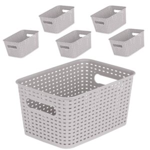 mbko plastic storage basket - kitchen office pantry organizer bins (small-6pk, grey)