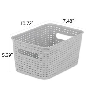 MBKO Plastic Storage Basket - Kitchen Office Pantry Organizer Bins (Small-6PK, Grey)