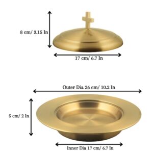 Communion Ware 2 Holy Wine Serving Trays with A Lid & 2 Stacking Bread Plates with A Lid + 80 Cups - Stainless Steel (Brass/Gold)