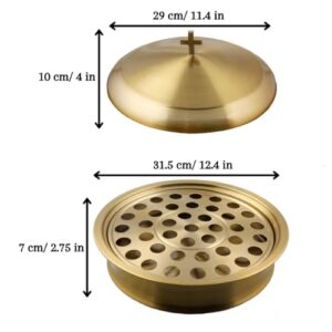 Communion Ware 2 Holy Wine Serving Trays with A Lid & 2 Stacking Bread Plates with A Lid + 80 Cups - Stainless Steel (Brass/Gold)