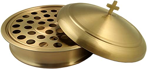 Communion Ware 2 Holy Wine Serving Trays with A Lid & 2 Stacking Bread Plates with A Lid + 80 Cups - Stainless Steel (Brass/Gold)