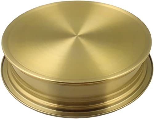 Communion Ware 2 Holy Wine Serving Trays with A Lid & 2 Stacking Bread Plates with A Lid + 80 Cups - Stainless Steel (Brass/Gold)