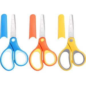 6 inch operation left/right handed kids scissors, safety blunt tip toddler scissors stainless steel blade scissors with cover for children teacher school craft christian supplies(3 pieces)