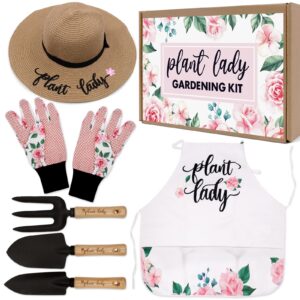 percozzi plant lady gardening gifts for women gardening tools kit with planting tools straw hat floral apron glove for her spring outdoor grandmother horticulture starter set of 6