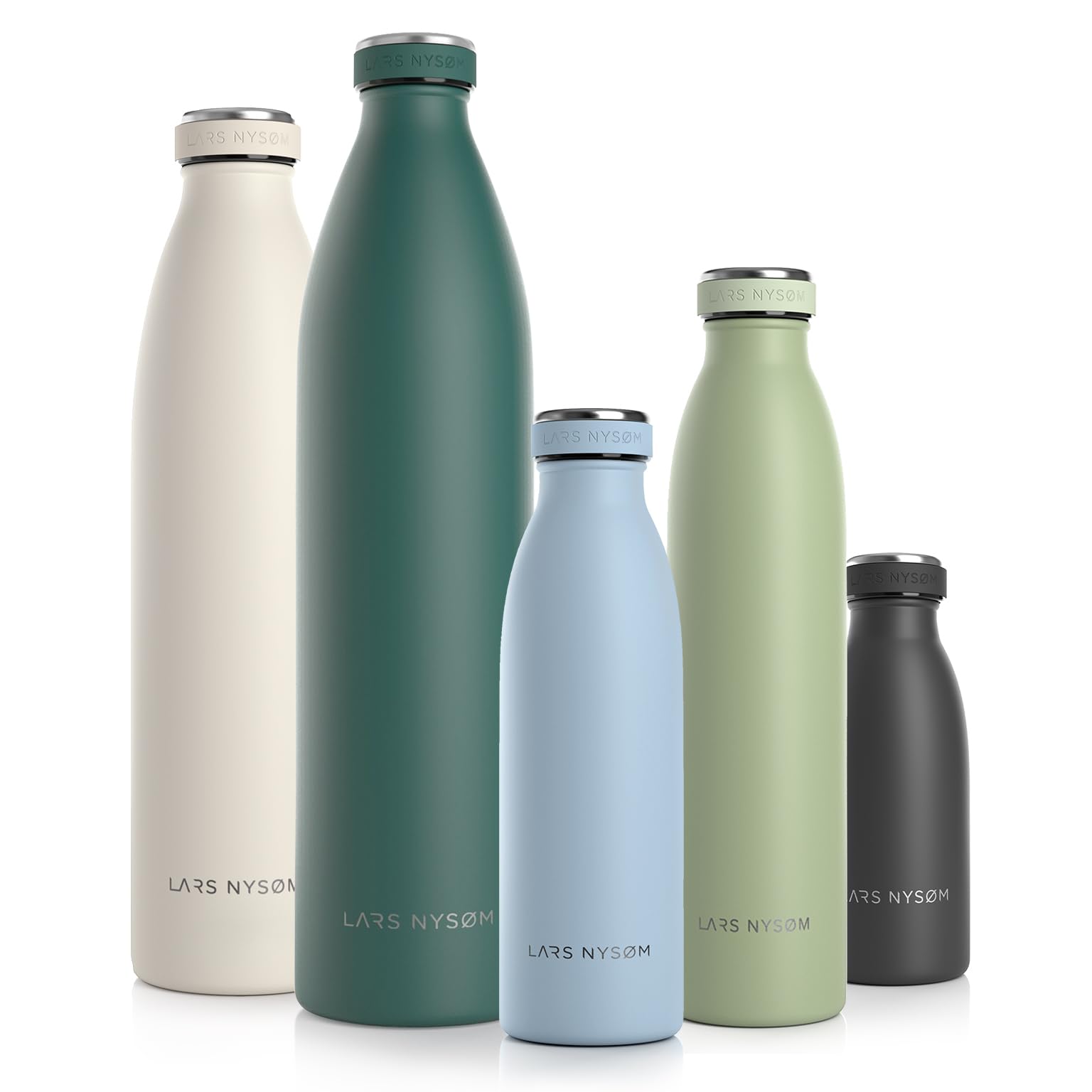 LARS NYSØM Stainless Steel Insulated Water Bottle 12oz 17oz 25oz 34oz 51oz | BPA-free Insulated Thermo Flask for Hot and Cold Beverages | Leakproof Drinking Bottle (Baby Blue, 17oz)