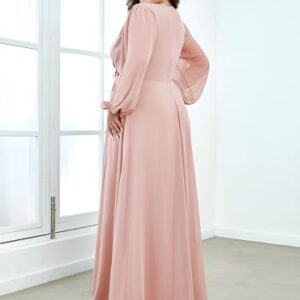 Ever-Pretty Plus Women's Plus Size A-line Long Slit Sleeves Bidesmaid Dress for Wedding Pink US26