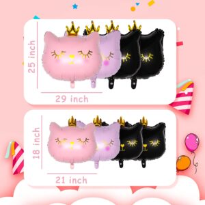 8 Pieces Crown Cat Foil Balloons Cute Kitty Cat Birthday Balloons Animal Balloons for Girls Kitten Pet Cat Birthday Party Supplies Decorations, Pink and Black (Cute Style, Small Size)