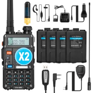 baofeng ham radio, uv-5r pro 8w walkie talkies, handheld dual band two way ham radios long range with rechargeable battery, earpieces, mic, antenna and programming cable (2 pack)