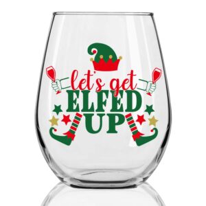 dyjybmy let's get elfed up christmas wine glass, christmas new year gifts for women, funny christmas themed wine glass for holiday party decorative, gift idea for christmas wedding party