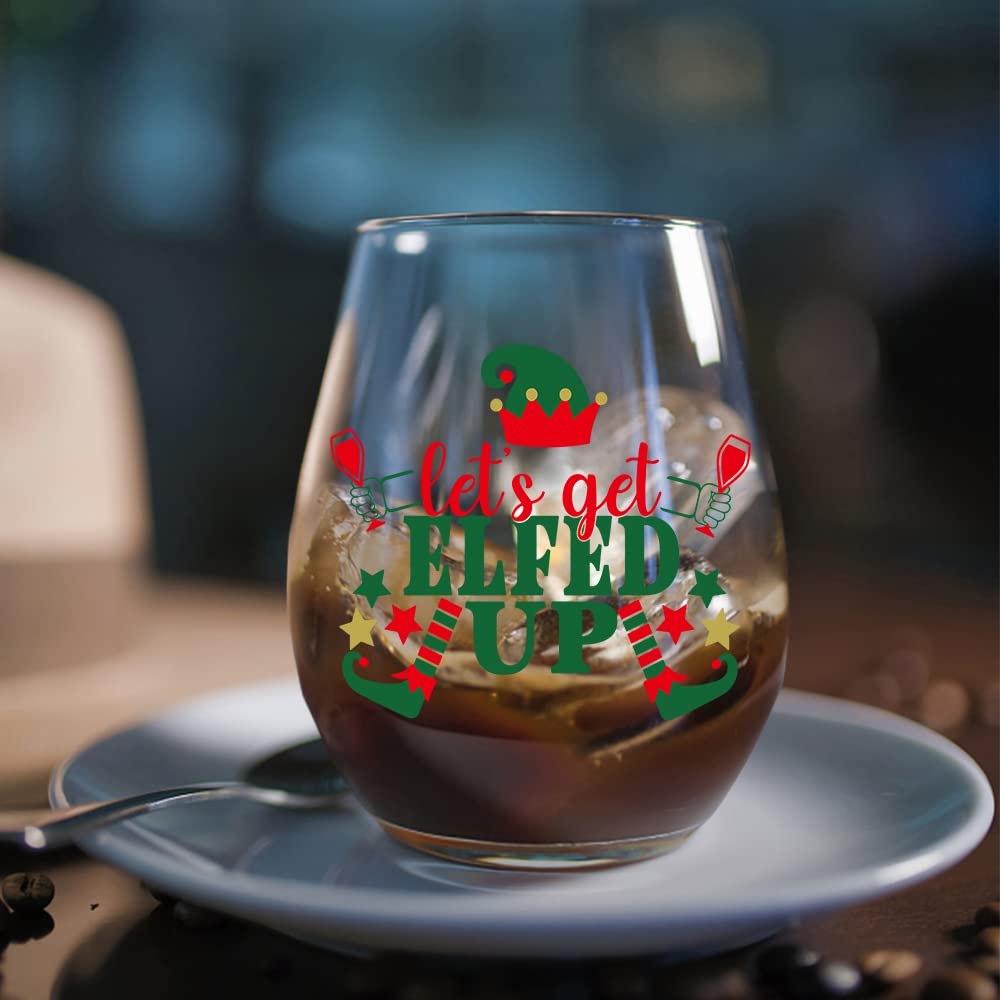 DYJYBMY Let's Get Elfed Up Christmas Wine Glass, Christmas New Year Gifts for Women, Funny Christmas Themed Wine Glass for Holiday Party Decorative, Gift Idea for Christmas Wedding Party