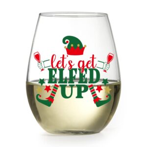 DYJYBMY Let's Get Elfed Up Christmas Wine Glass, Christmas New Year Gifts for Women, Funny Christmas Themed Wine Glass for Holiday Party Decorative, Gift Idea for Christmas Wedding Party