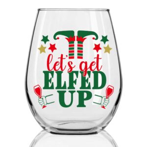 dyjybmy let's get elfed up wine glass, christmas new year gifts for women, christmas wine glass for women men sister friends, wine glass for thanksgiving christmas wedding party